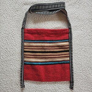 Handwoven Red Multi Colored Striped Shoulder Bag Black White Strap Serape